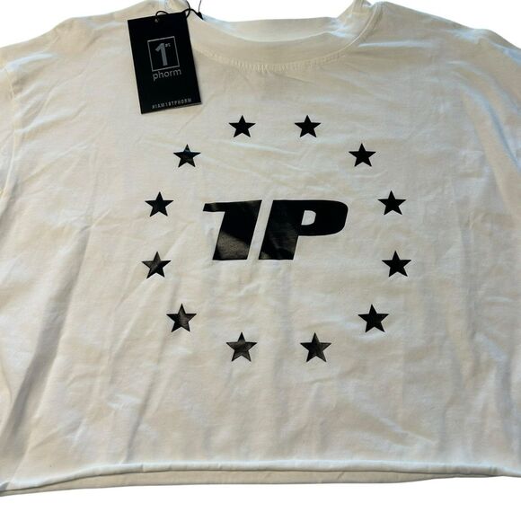 1st Phorm Women’s M Long Sleeve Crop Top‎ White Relaxed Fit Pump Cover New - Picture 1 of 7